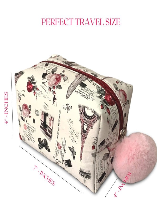 تبختر حقيبة أدوات تجميل للسفر إلى باريس، حقيبة مجوهرات، حقيبة مستحضرات تجميل، حقيبة أدوات تجميل متوسطة الحجم للنساء (أبيض) - Image 2